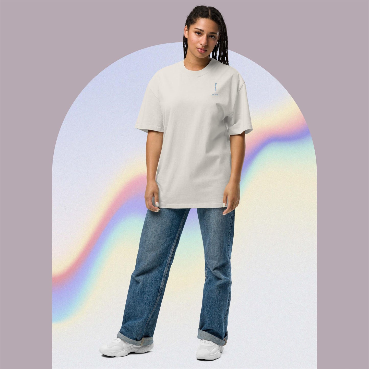 Rise and Grind (Runs on Iced Coffee and Anxiety) - Oversized faded t-shirt