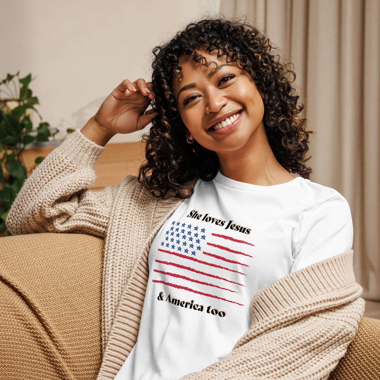 She Loves Jesus & America too - Women's Relaxed T-Shirt